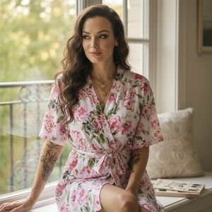 MuMu Floral Bridal Robe ✦ Garden of Blooms ✦ One Size Kimono Wrap / No Belt